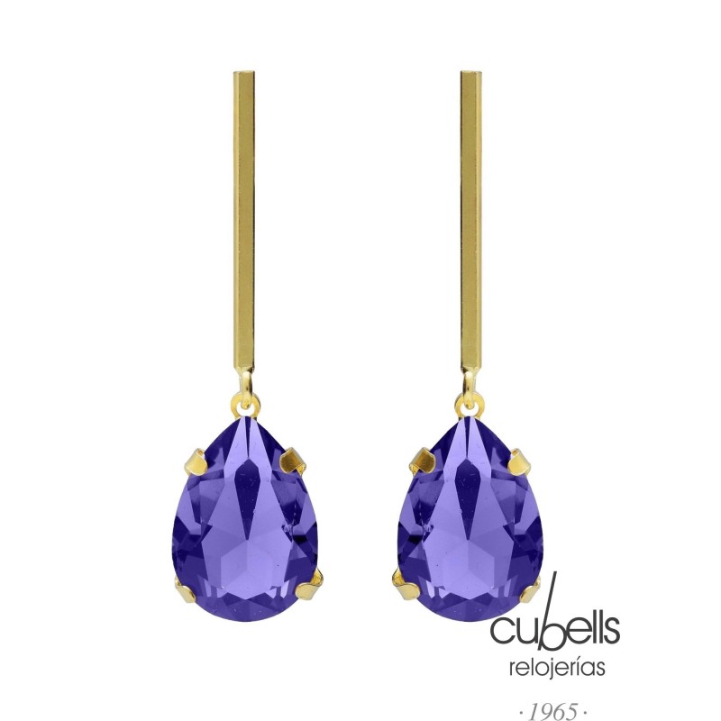 Pendientes largos Fleur lágrima con cris