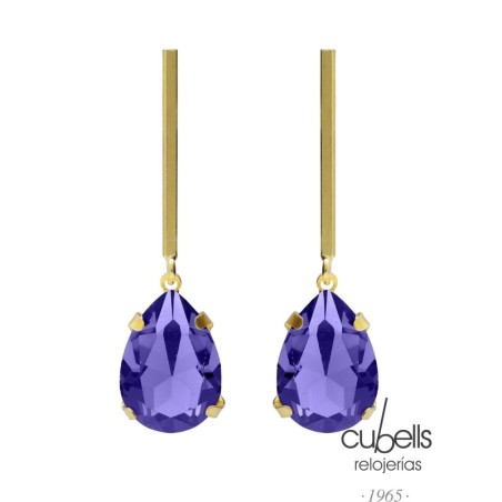 Pendientes largos Fleur lágrima con cris
